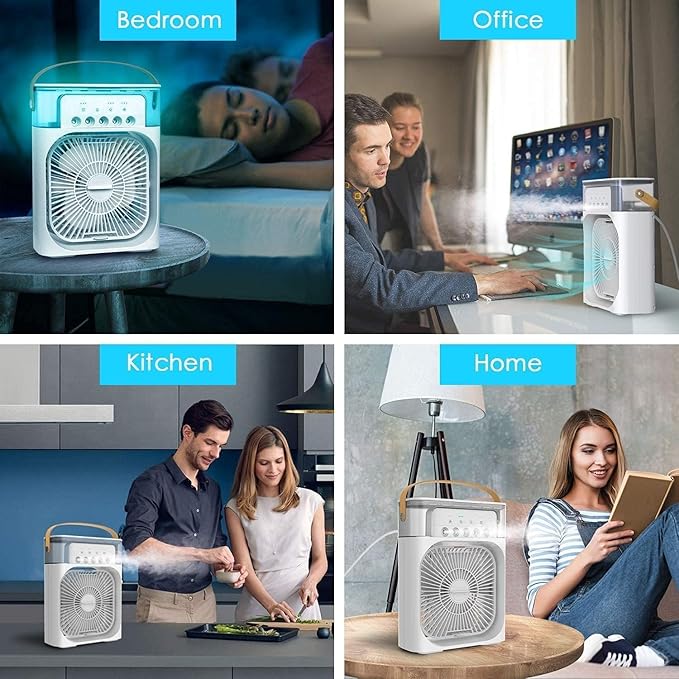 Mini Air Cooler: 3-Speed Mist Fan, 7-Color LED, Timer, USB Humidifier