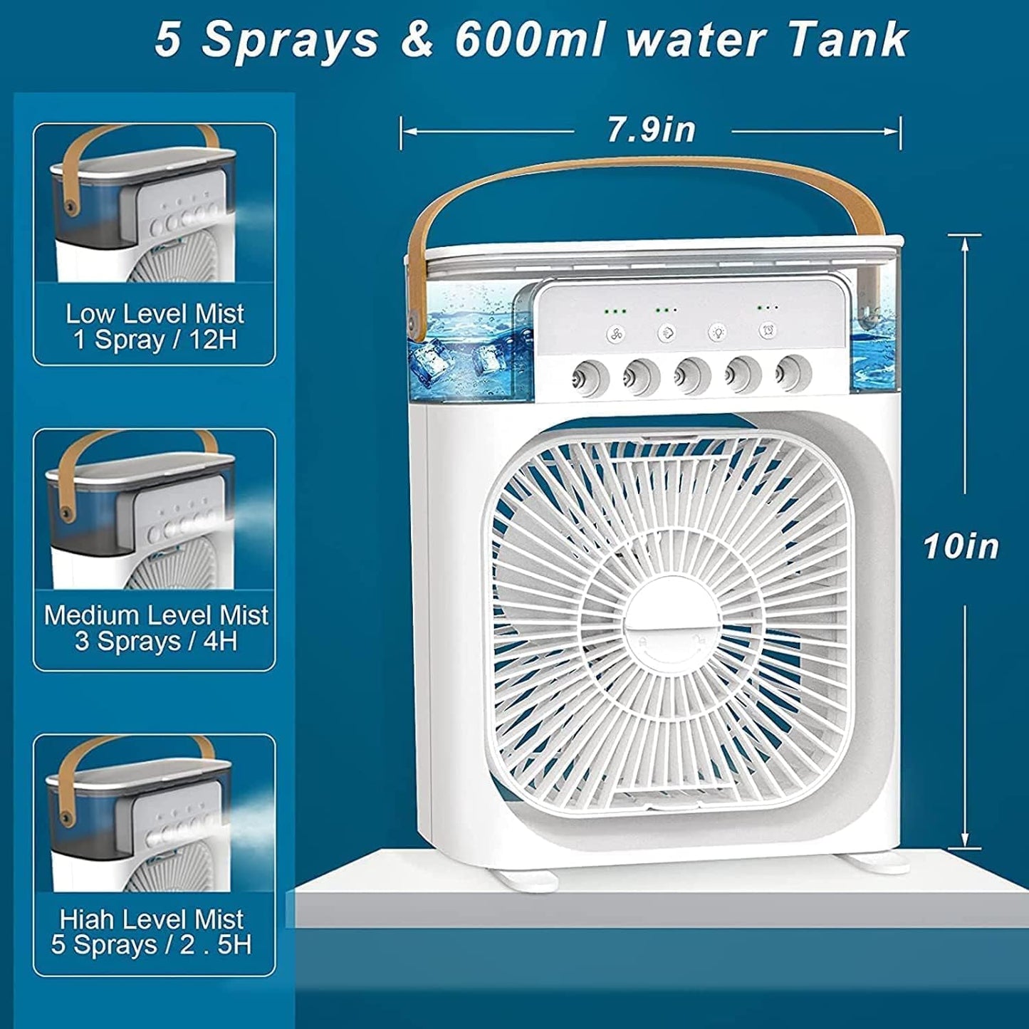 Mini Air Cooler: 3-Speed Mist Fan, 7-Color LED, Timer, USB Humidifier