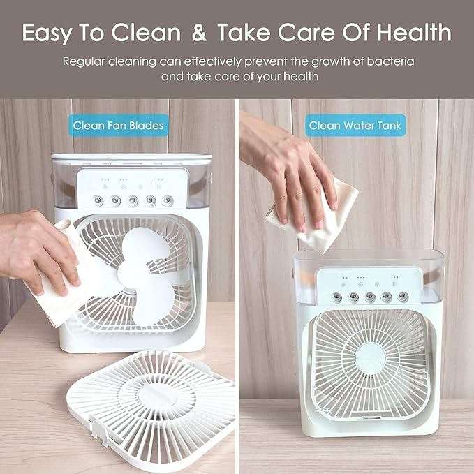 Mini Air Cooler: 3-Speed Mist Fan, 7-Color LED, Timer, USB Humidifier