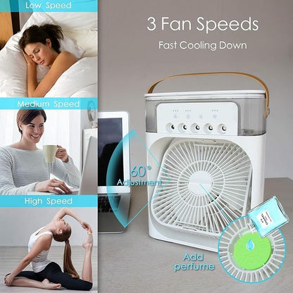 Mini Air Cooler: 3-Speed Mist Fan, 7-Color LED, Timer, USB Humidifier