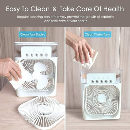 Mini Air Cooler: 3-Speed Mist Fan, 7-Color LED, Timer, USB Humidifier